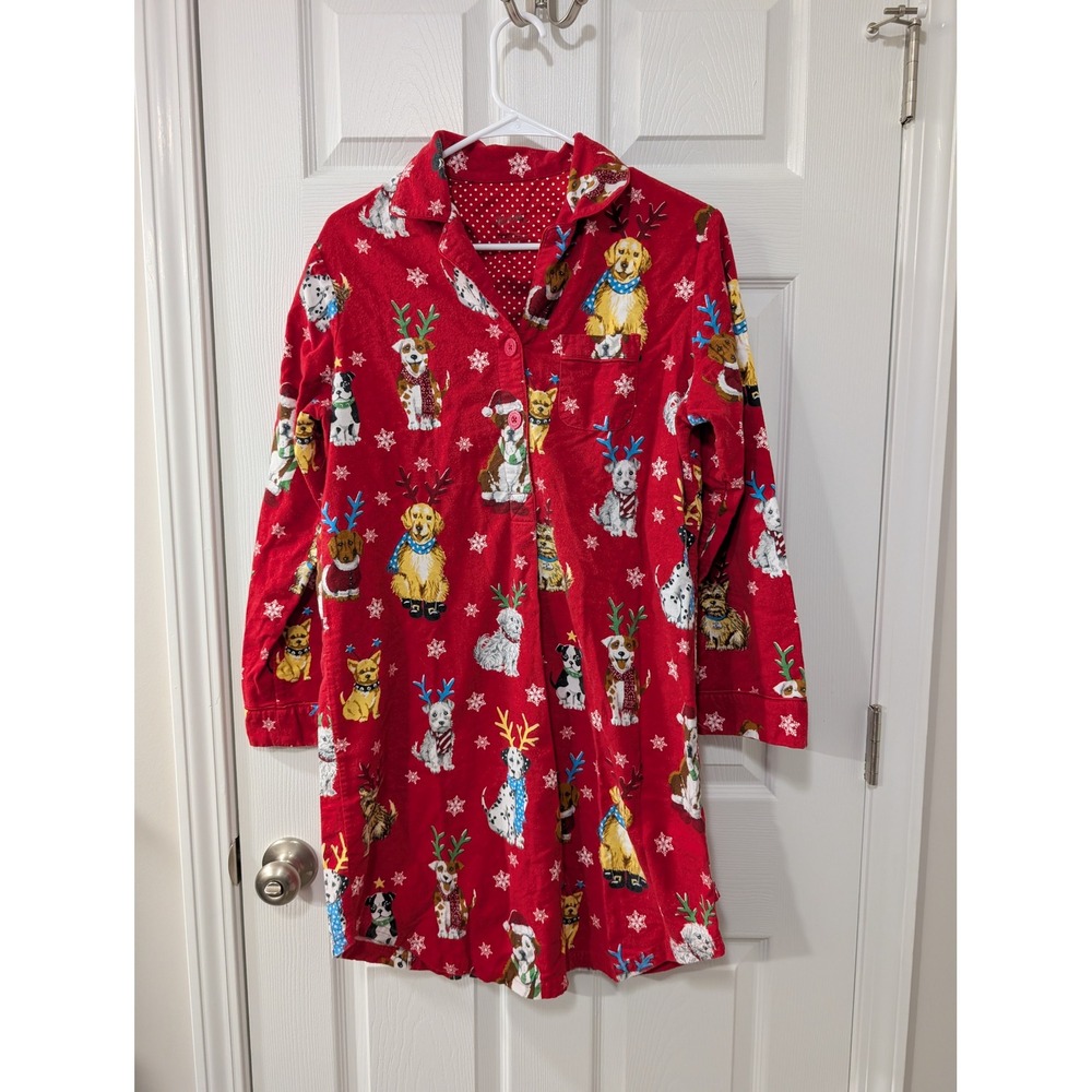 Nick & Nora, Women's M, Christmas Dogs,‎ 100% Cotton Fleece Nightgown